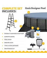 Funsicle 22' x 52" Oasis Designer Round Above Ground Pool, Dark Herringbone