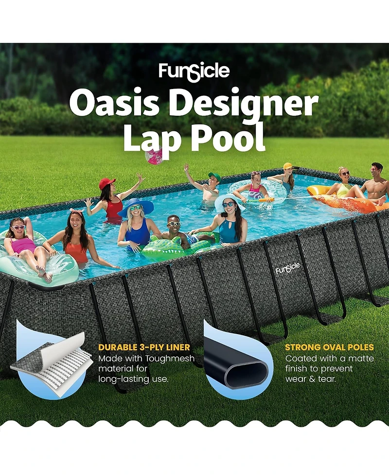 Funsicle 24 Ft Oasis Designer Lap Above Ground Pool w/ Pump, Dark Herringbone
