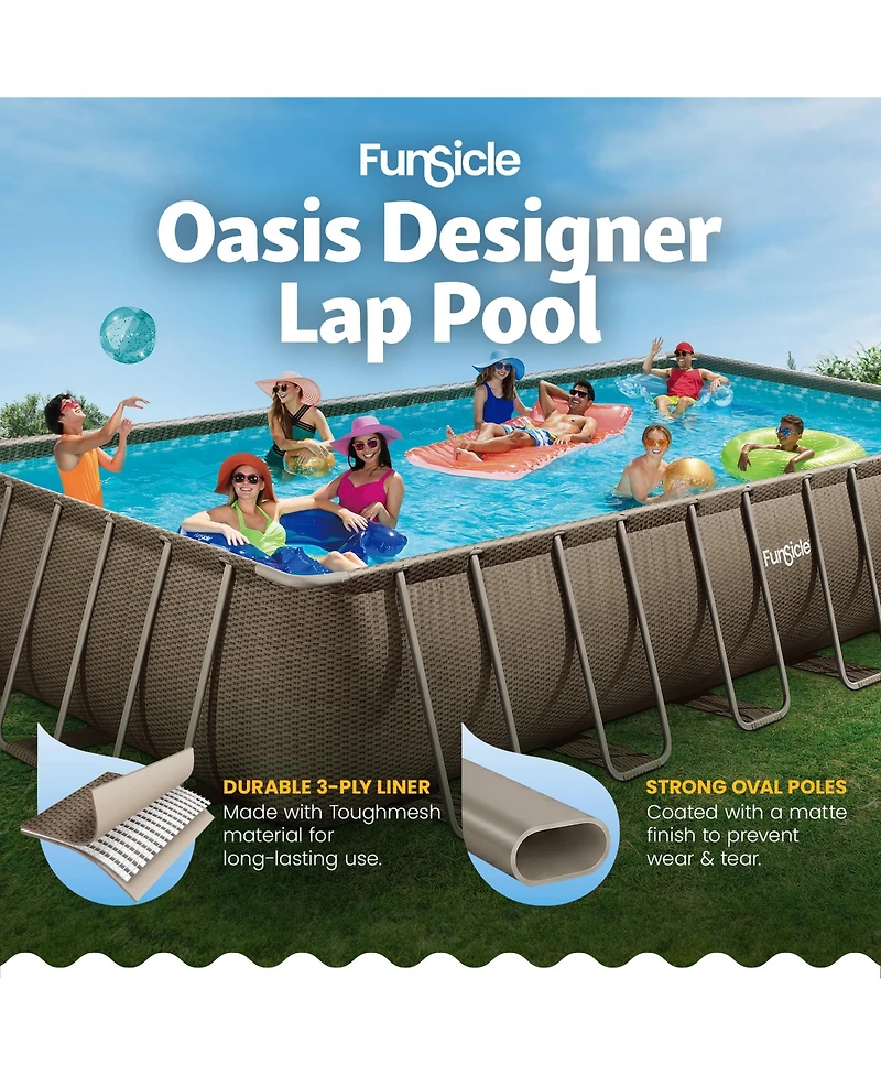 Funsicle 24 Ft Oasis Designer Lap Above Ground Pool w/ Pump, Brown Basketweave