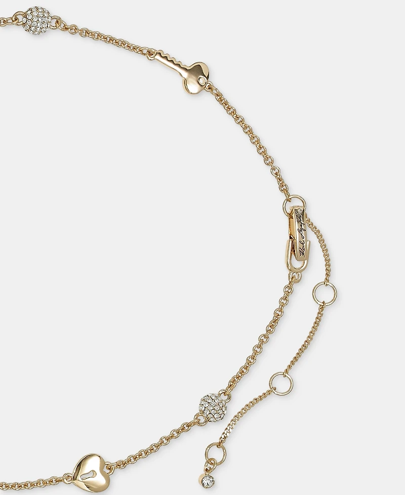 Karl Lagerfeld Paris Crystal Ikon Heart Station Collar Necklace, 16" + 3" extender