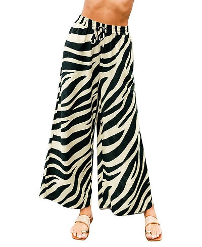 Cupshe Women's High-Rise Wide-Leg Zebra-Print Pants
