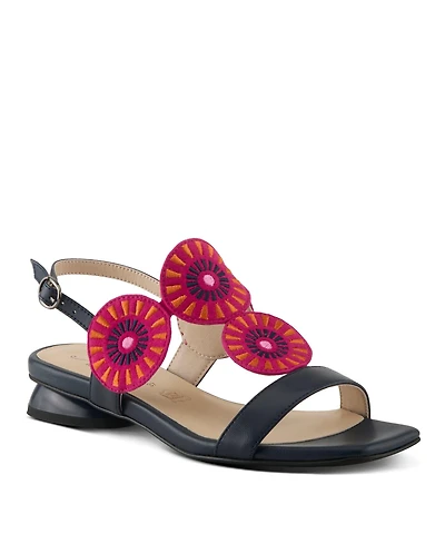 Azura Broider Women's Buckle Leather Sandals with Cushioned Footbed