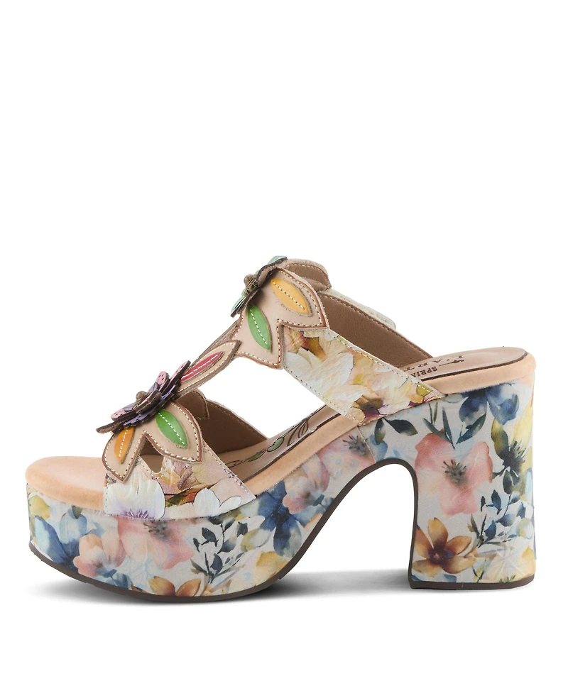 L'Artiste Women's Balloffire Platform Slide with Floral Leather