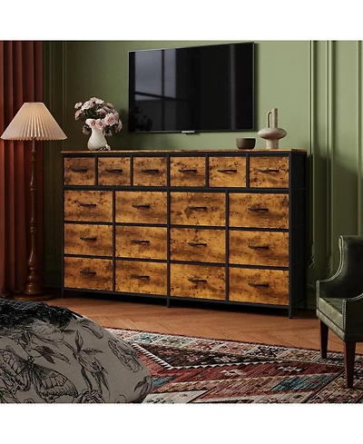 homfan 63" Wide Fabric Dresser and Tv Stand with Charging Station, 18 Drawers