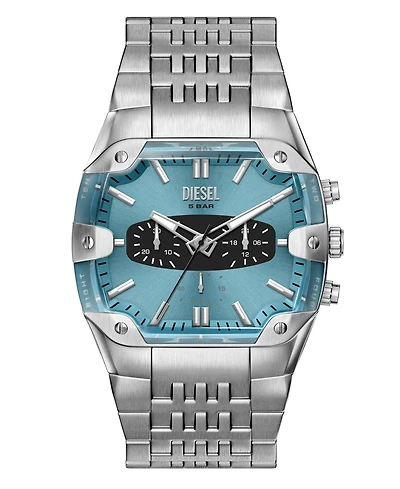 Diesel Men's Spiked Cushion Quartz Chronograph Silver Stainless Steel Watch 45mm