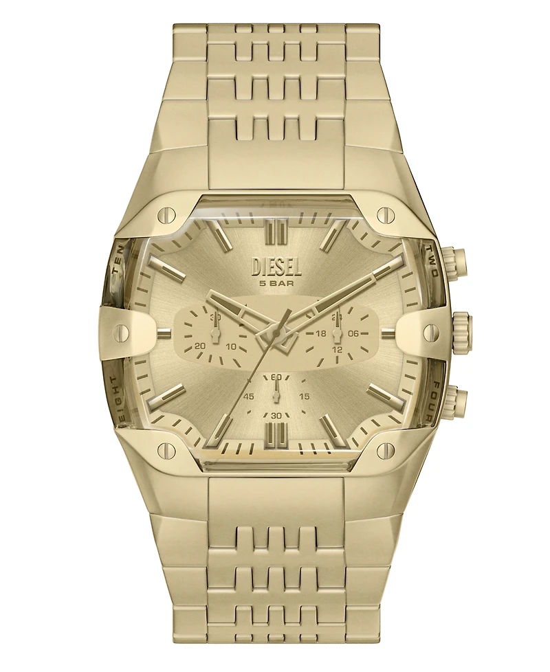 Diesel Men's Spiked Cushion Quartz Chronograph Gold Stainless Steel Watch 45mm