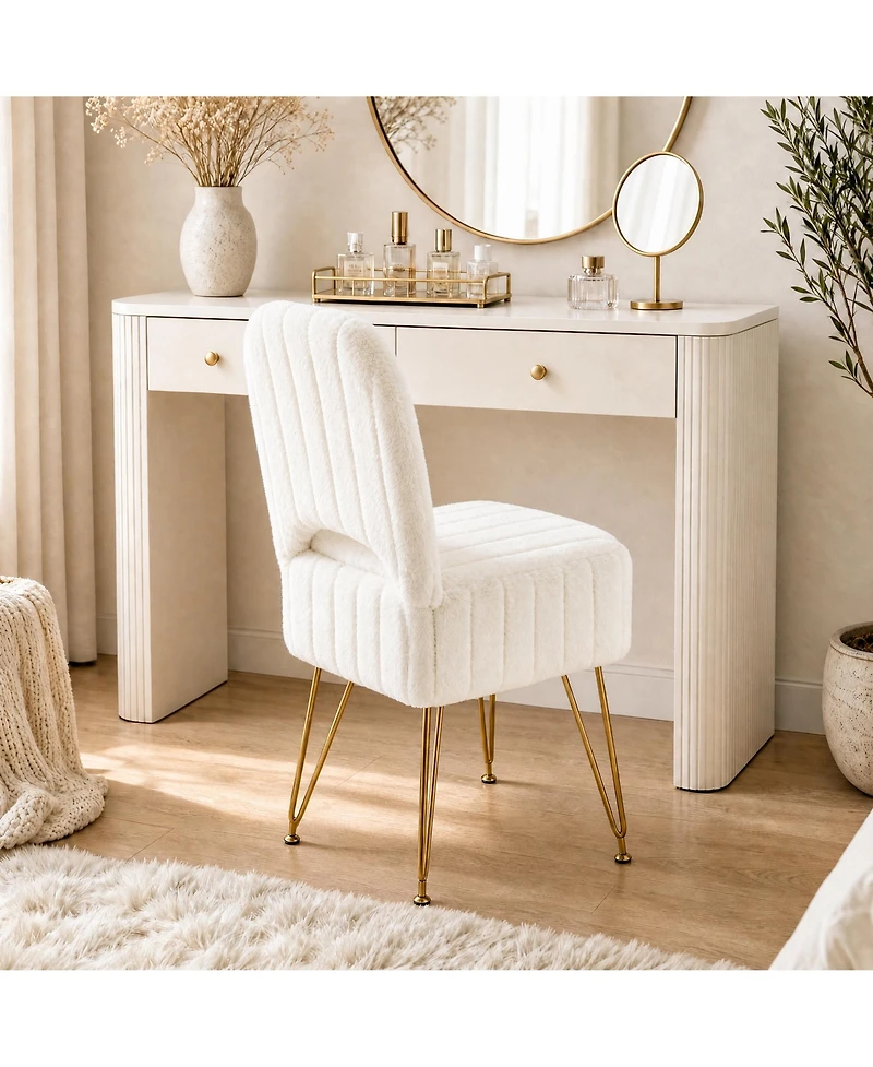 homfan Vanity Stool with Backrest – Modern Rabbit Fur Ottoman with Hidden Storage, Large Square Bench, 280 lbs Capacity, Folding Backrest
