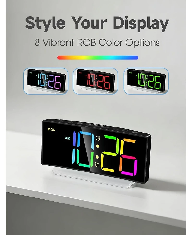 Neewer Extra Loud Alarm Clock for Heavy Sleepers Adults,Teens,Kids,Rainbow Clock for Bedroom,Small Bedside Digital Clock with Large Display