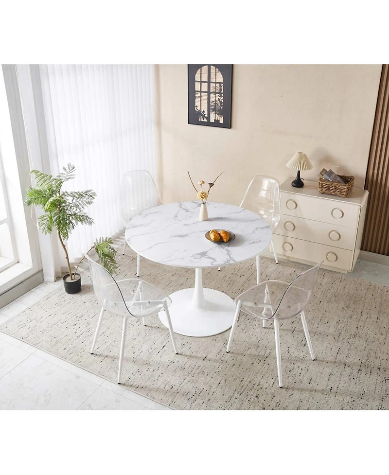 Streamdale Furniture 5-Piece Round Marble-Patterned Dining Set: 1 Table and 4 Chairs