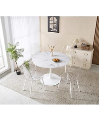 Streamdale Furniture 5-Piece Round Marble-Patterned Dining Set: 1 Table and 4 Chairs