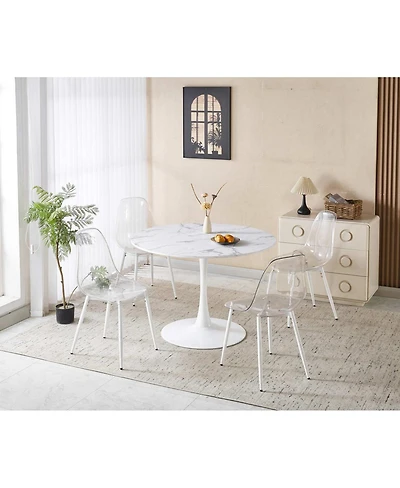 Streamdale Furniture 5-Piece Round Marble-Patterned Dining Set: 1 Table and 4 Chairs