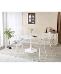 Streamdale Furniture 5-Piece Round Marble-Patterned Dining Set: 1 Table and 4 Chairs