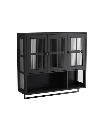 Phying 3-Door Wooden Wall Cabinet Multipurpose Medicine Cabinet Hidden Storage Space Wall Mounted Organizer for Bathroom Entryway Living Room