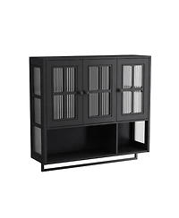 Phying 3-Door Wooden Wall Cabinet Multipurpose Medicine Cabinet Hidden Storage Space Wall Mounted Organizer for Bathroom Entryway Living Room