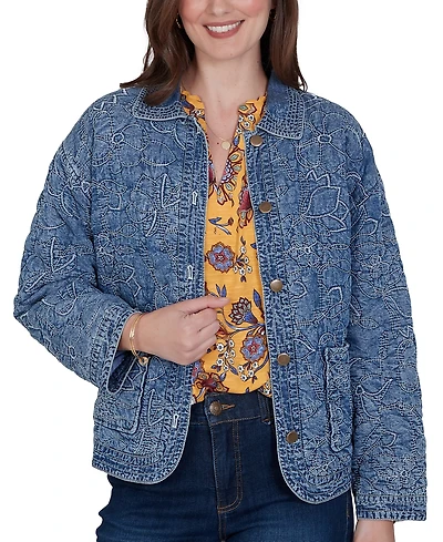 Ruby Rd. Petite Quilted Floral Denim Jacket