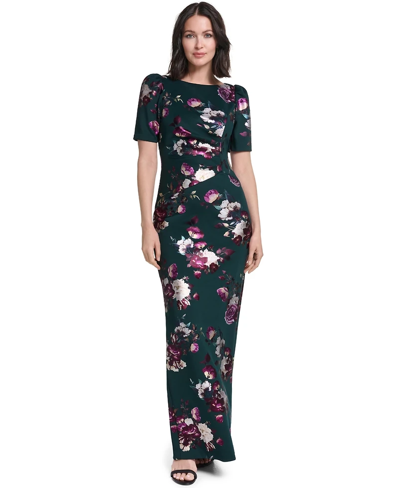 Jessica Howard Petite Elbow-Sleeve Boat Neck Gown