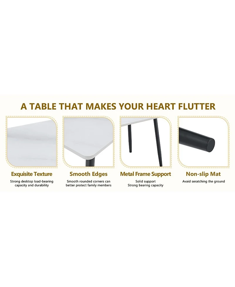 Streamdale Modern Minimalist Rectangular Dining Table with Faux Marble Top and Metal Legs
