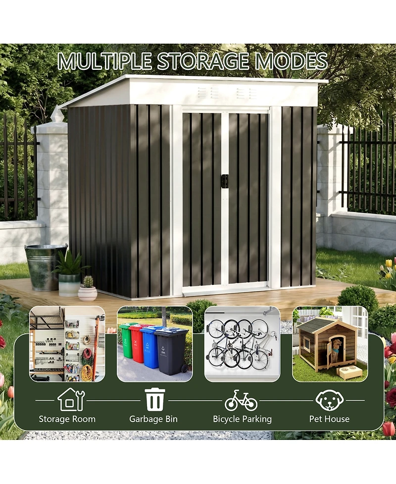 Streamdale Furniture 6x4 Feet Metal Outdoor Garden Storage Shed With Sliding Door