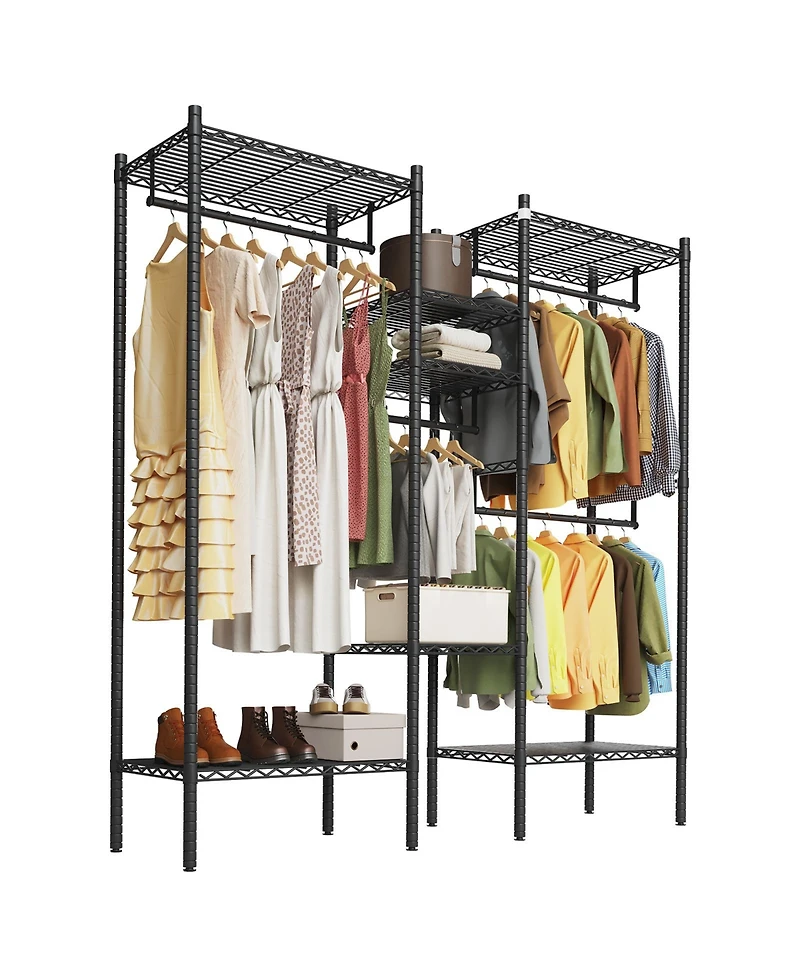 homfan Heavy Duty Metal Garment Rack – Freestanding Storage Shelf and Adjustable Shelves and Hanging Rods – 1000 lb Cap – for Closet, Wardrobe