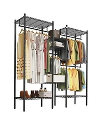 Homfan Heavy Duty Metal Garment Rack Freestanding Storage Shelf Adjustable Shelves Hanging Rods 1000 Lb Cap For Closet Wardrobe Dorm