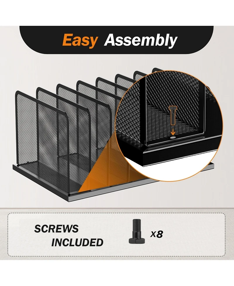 Danrong Heavy Duty Steel Mesh Desk File Organizer Compartments Desktop Sorter for Home Office Classroom