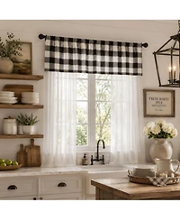 Kate Aurora 3 Piece Country Farmhouse Buffalo Plaid Sheer Curtains And Valance Set