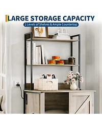 homfan Farmhouse Cat Litter Box Enclosure Cabinet – 70" Tall Hidden Furniture with Charging Station, Storage Shelves, Magnetic Lock Doors