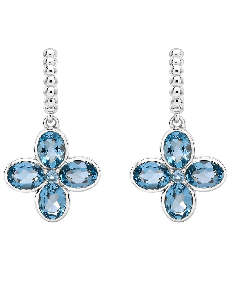 Macy's Blue Topaz (2-1/2 ct. t.w.) Flower Drop Earrings in Sterling Silver