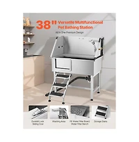 Ruie Stainless Steel Dog Washing Station with Faucet and Non-Slip Steps