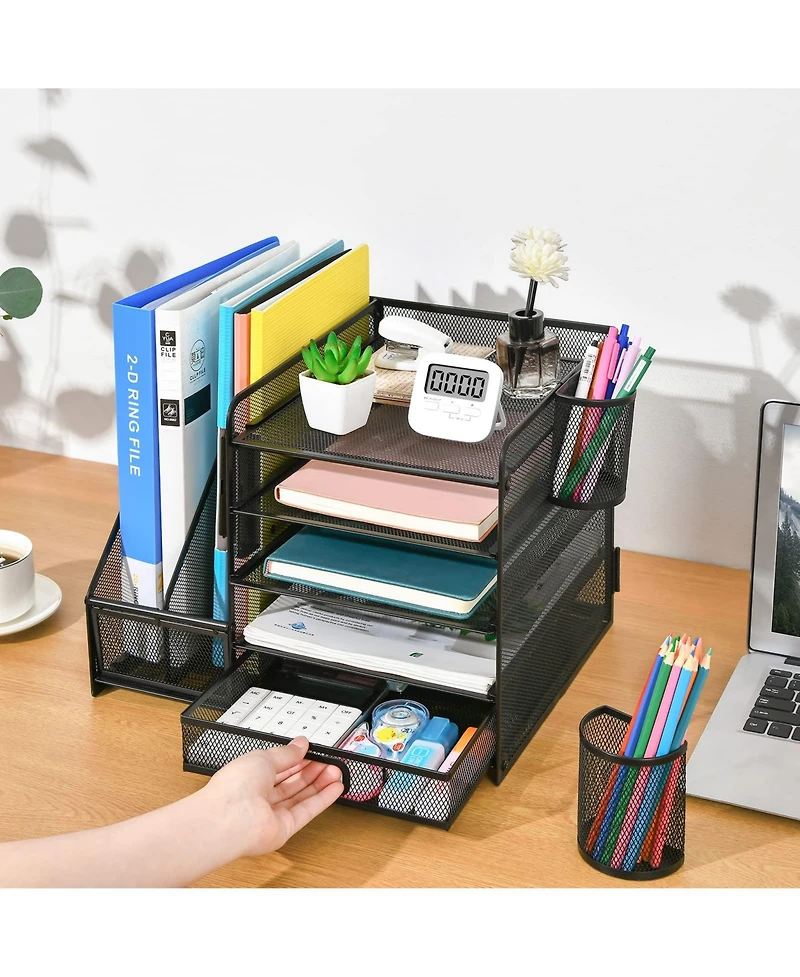 Danrong 5 Tier Desk Organizer with File Trays Magazine Holders and Pen