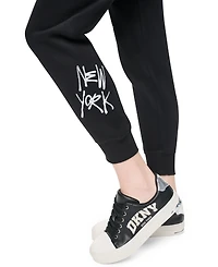 Dkny Sport Women's Graffiti Logo Mid-Rise Rib Waist Cuff Joggers