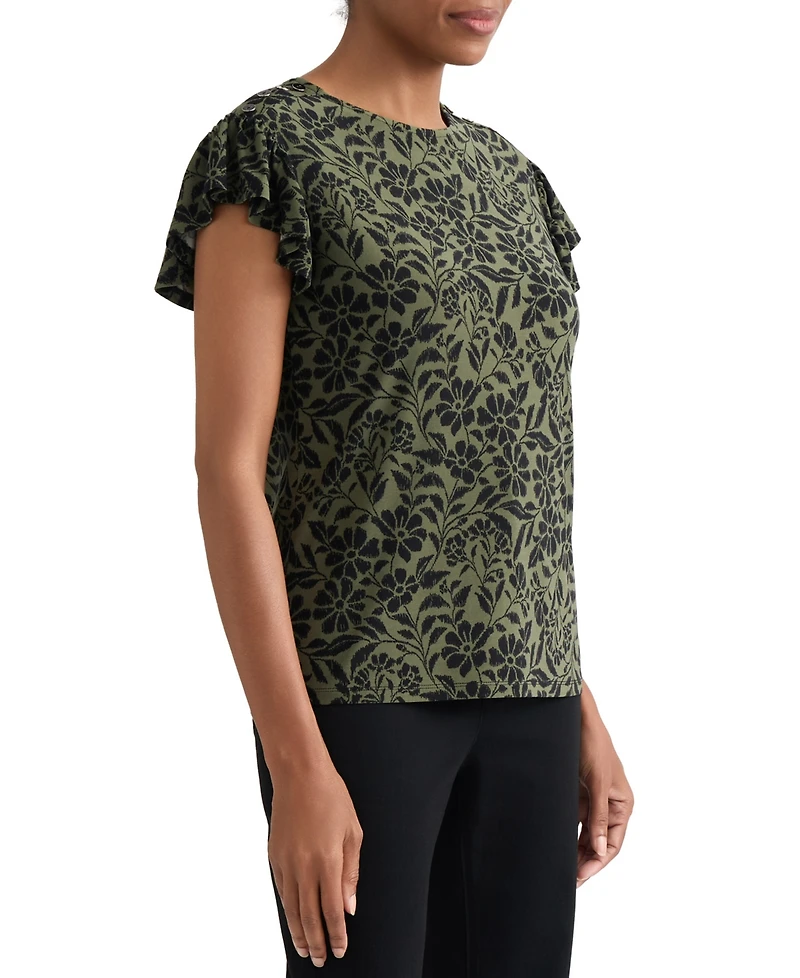 Jones New York Women's Printed Flutter-Sleeve Top