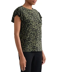 Jones New York Women's Printed Flutter-Sleeve Top