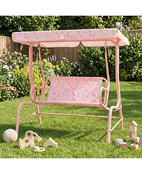 Costway Kids Patio Swing,2-Seater Outdoor Porch Swing Lounge Chair with Adjustable Canopy