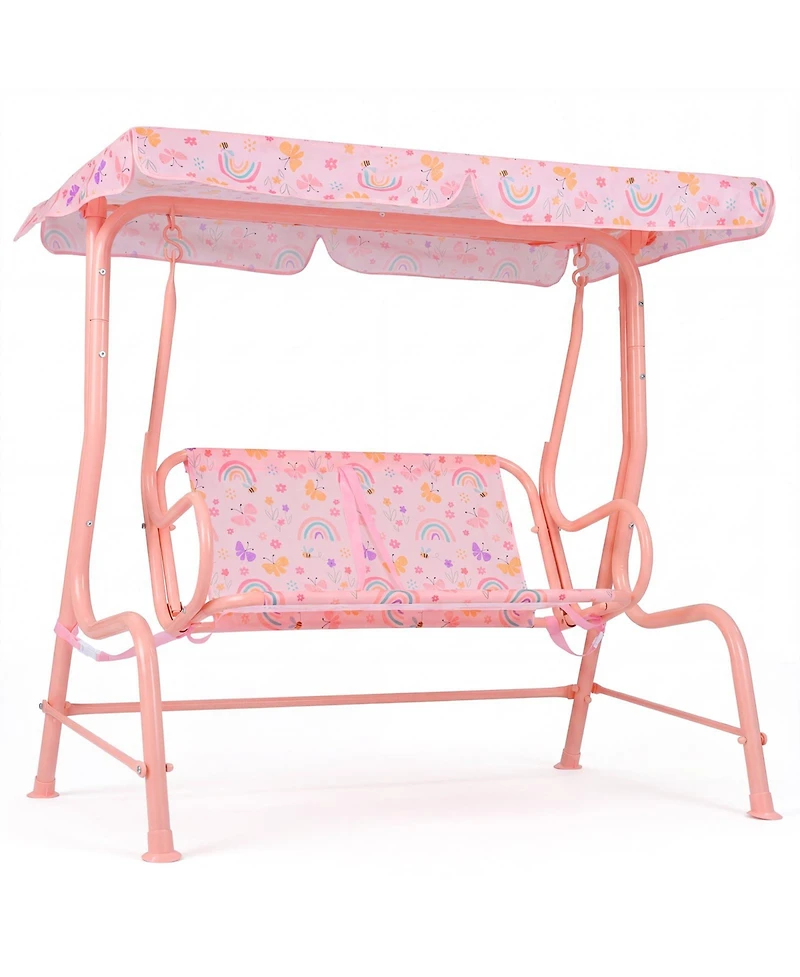 Costway Kids Patio Swing,2-Seater Outdoor Porch Swing Lounge Chair with Adjustable Canopy