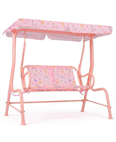 Costway Kids Patio Swing,2-Seater Outdoor Porch Swing Lounge Chair with Adjustable Canopy