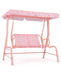 Costway Kids Patio Swing,2-Seater Outdoor Porch Swing Lounge Chair with Adjustable Canopy