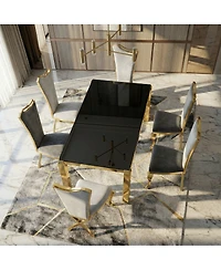 Streamdale Furniture Luxury Gold 63" Modern Dining Table with Tempered Glass - Seats 6