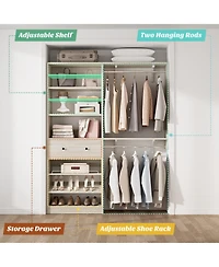 Aheaplus 5FT Reversible Wood Closet Organizer with 2 Hanging Rods and Shelf