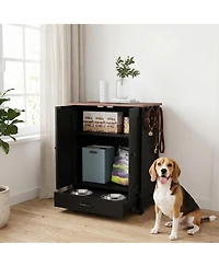 Ruie Dog Feeding Station Cabinet with Hidden Raised Bowls and Adjustable Panel