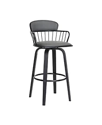 Clihome Leather Bar Stool with Metal Backrest, Industrial Swivel Counter Height Chair, Distressed Wood Leg Kitchen Island Stool