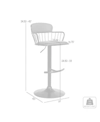 Clihome Leather Adjustable Bar Stool with Metal Backrest, Modern Swivel Counter Height Chair, Metal Base Kitchen Stool