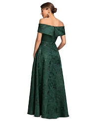 Xscape Women's Printed Brocade Off-the-Shoulder Gown