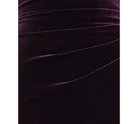 Xscape Women's Velvet Asymmetric Neck Cap Sleeve Dress