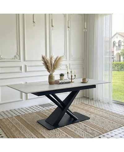 Streamdale Furniture Modern Dining Table with Marble Top and Metal X-Frame Legs