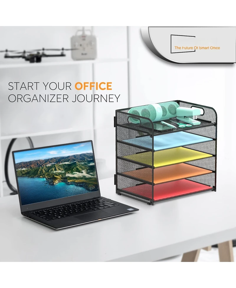 Danrong 5 Tier Mesh Desk File Organizer with Handle for Office Classroom Home