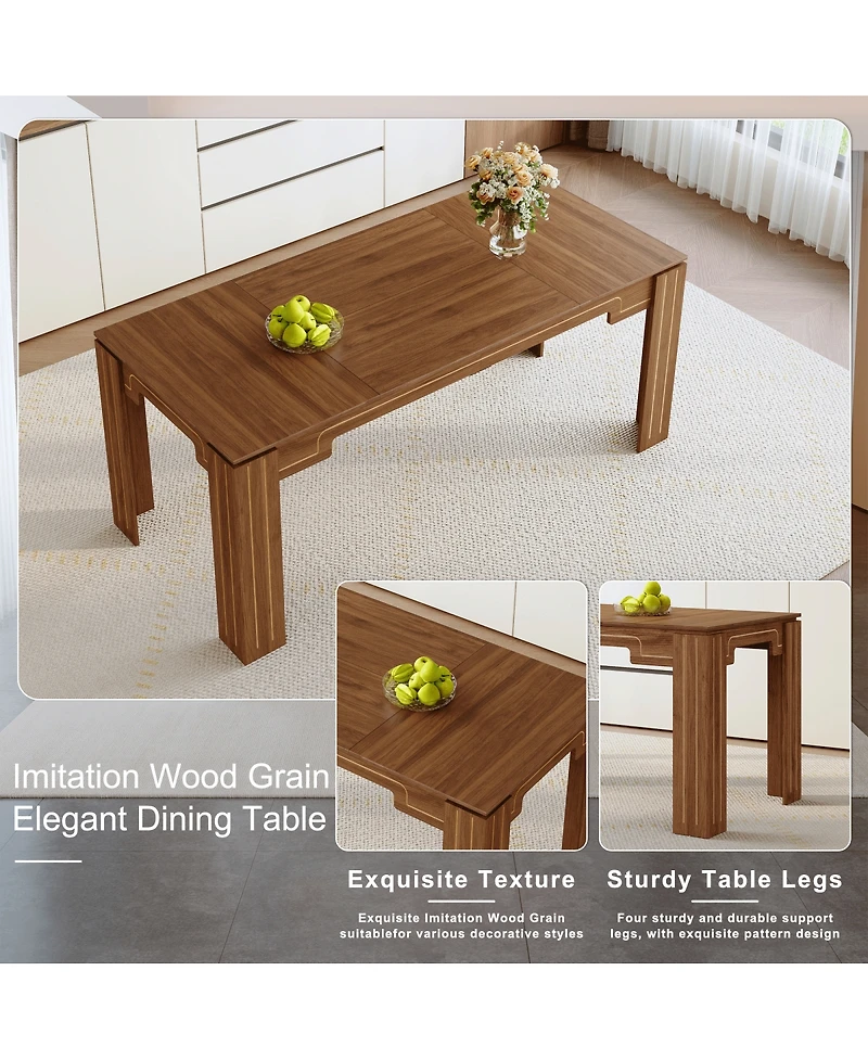Streamdale Furniture 71" Walnut Mdf Spliced Dining Table with Grooved Legs for 6-8 People