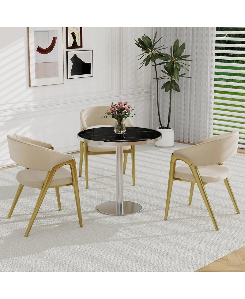 Streamdale Furniture Round Modern Dining Table Faux Marble Top Bistro Tulip Table.