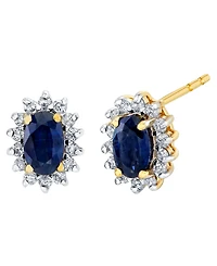 Macy's Sapphire (3/4 ct. t.w.) & Diamond (1/8 ct. t.w.) Stud Earrings in 10k Yellow Gold