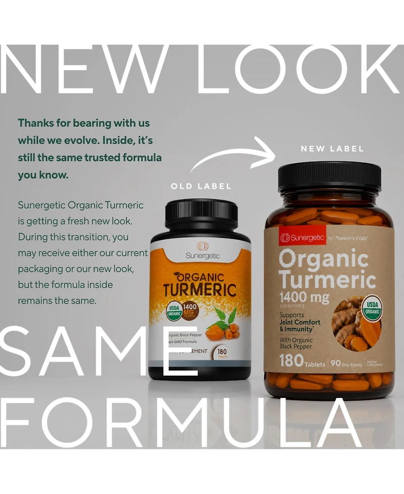 Sunergetic Turmeric Tablets with Pepper, 1400mg Per Serving, 120 Count